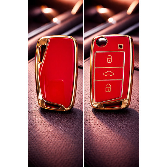 Schutzh�lle Autoschl�ssel Cover edel rot-gold MQB Plattform