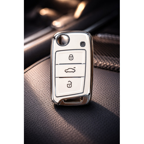 Schutzh�lle Autoschl�ssel Cover edel wei�-gold MQB Plattform