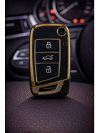 Schutzhülle Autoschlüssel Cover edel schwarz-gold MQB Plattform