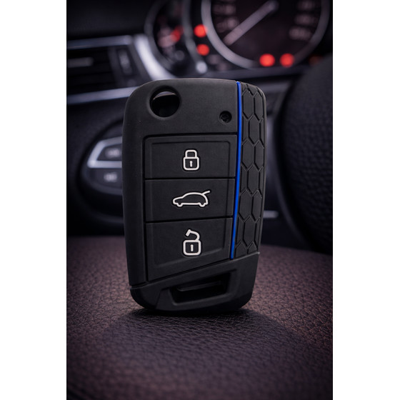 Schutzh�lle Autoschl�ssel schwarz-blau f�r Klappschl�ssel MQB - Personalisiert