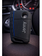 Schutzhülle Autoschlüssel schwarz-blau für Klappschlüssel MQB - Personalisiert