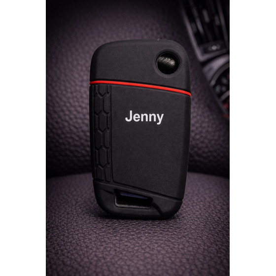 Schutzh�lle Autoschl�ssel schwarz-rot f�r Keyless MQB Plattform-Personalisiert