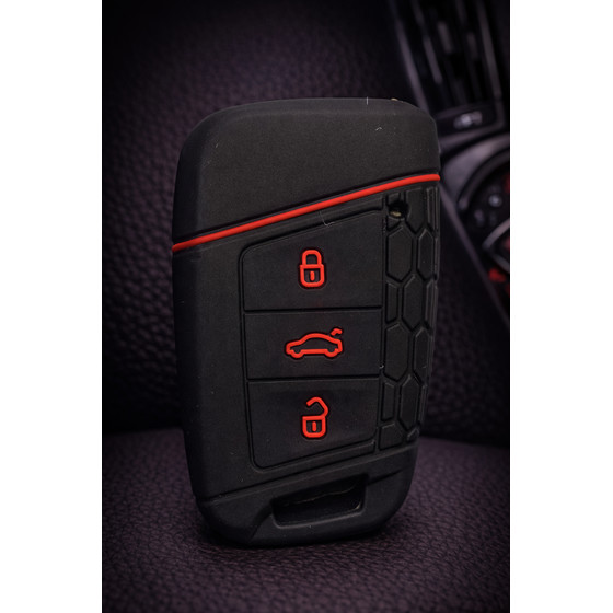 Schutzh�lle Autoschl�ssel schwarz-rot f�r Keyless MQB Plattform-Personalisiert