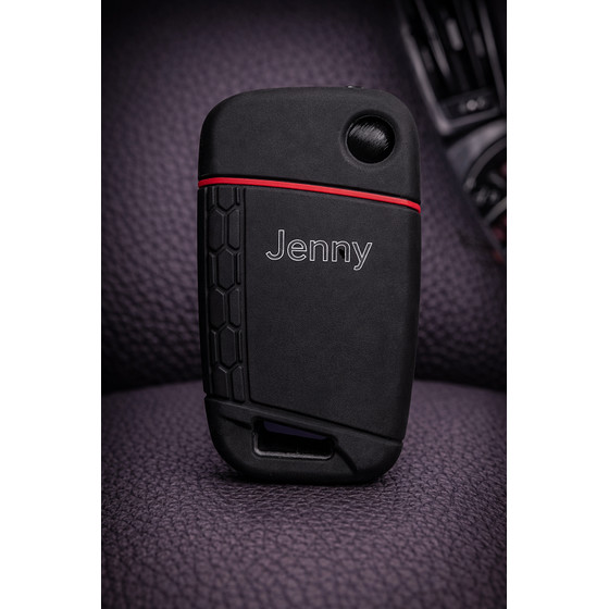 Schutzh�lle Autoschl�ssel schwarz-rot f�r Keyless MQB Plattform-Personalisiert