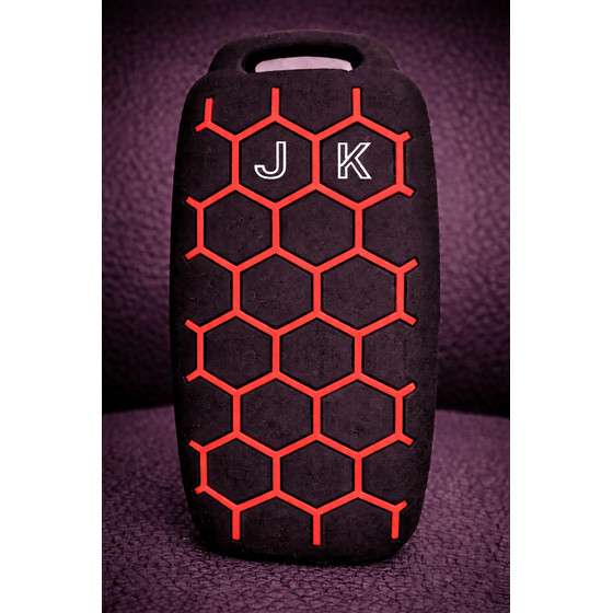 Schutzh�lle Autoschl�ssel Klappschl�ssel schwarz-rot mit Waben - Personalisiert